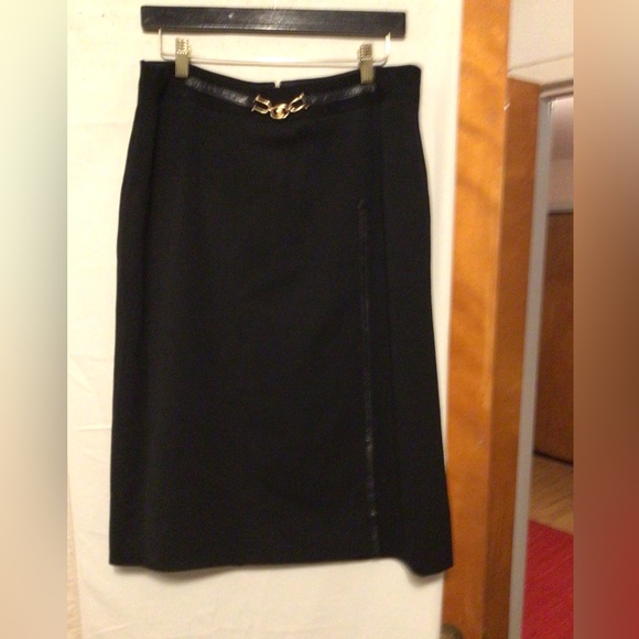 CELINE PARIS WOOL SKIRT WITH LEATHER ACCENT SZ 46 # wool - Picture 3 of 11